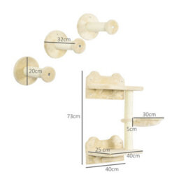 Pawhut 4Pc Cat Shelves Cat Wall Furniture With Steps Scratching Post Beige - thumbnail 3