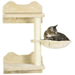 Pawhut 4Pc Cat Shelves Cat Wall Furniture With Steps Scratching Post Beige - thumbnail 9