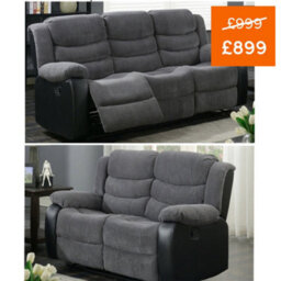 SquareBoxx Roma Combination Grey Jumbo Cord Upholstered 3 + 2 Recliner Sofa Set