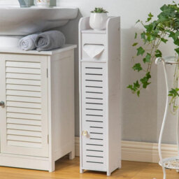 White Freestanding Toilet Roll Holder & Bathroom Storage Cabinet 76.5Cm - thumbnail 4