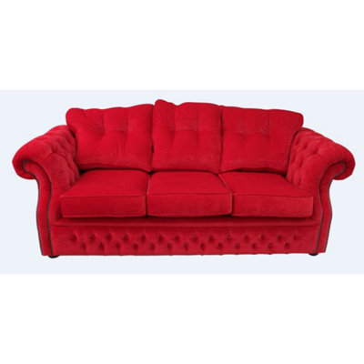 Chesterfield 3 Seater Rouge Red Fabric Sofa Settee Bespoke In Era Style - image 1