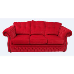 Chesterfield 3 Seater Rouge Red Fabric Sofa Settee Bespoke In Era Style - thumbnail 1