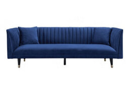 My Furniture Baxter Three Seat Sofa Navy Blue - Mid-Century Inspired, Fluted Velvet, Oak Legs - thumbnail 1