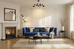 My Furniture Baxter Three Seat Sofa Navy Blue - Mid-Century Inspired, Fluted Velvet, Oak Legs - thumbnail 2