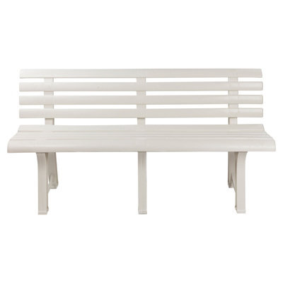 Urbn-Living Urbnliving 3 Seater Classic Garden Plastic Bench Outdoor Patio Deck Picnic Furniture 1.45M(Width), White - image 1