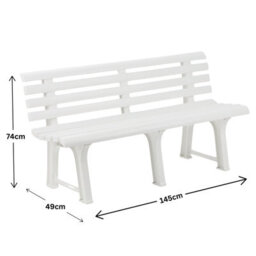 Urbn-Living Urbnliving 3 Seater Classic Garden Plastic Bench Outdoor Patio Deck Picnic Furniture 1.45M(Width), White - thumbnail 6