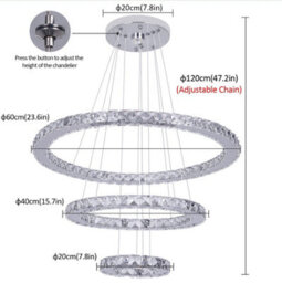 Chandelier Led Pendant Lights Silver Remote Control(60+40+20Cm) - thumbnail 6