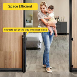 "140Cm Wide Retractable Baby Gate For Stairs Doorways Extendable 55"" Wide Mesh Safety Gate, One-Handed Child & Pet Safety Barrier" - thumbnail 7