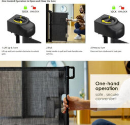 "140Cm Wide Retractable Baby Gate For Stairs Doorways Extendable 55"" Wide Mesh Safety Gate, One-Handed Child & Pet Safety Barrier" - thumbnail 6
