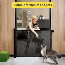 "140Cm Wide Retractable Baby Gate For Stairs Doorways Extendable 55"" Wide Mesh Safety Gate, One-Handed Child & Pet Safety Barrier" - thumbnail 8