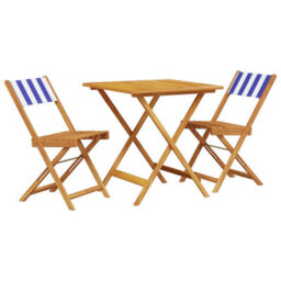 Walplus 3 Piece Bistro Set Blue And White Fabric And Solid Wood - Cushion Not Included - thumbnail 2