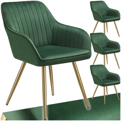 Tectake Set Of 4 Dining Chair Marilyn - Quilted Velvet, Continuous Backrest, Gold Steel Legs  - Dark Green/gold - image 1