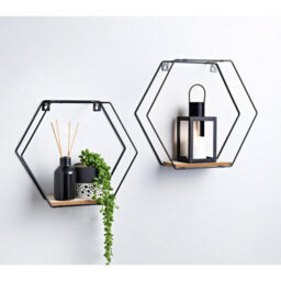 Spot On Dealz Set Of 2 Metal Wired Hexagon Wall Floating Shelves - thumbnail 2