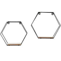 Spot On Dealz Set Of 2 Metal Wired Hexagon Wall Floating Shelves - thumbnail 3