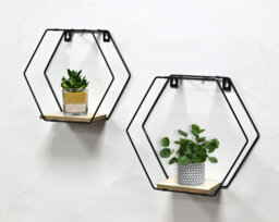 Spot On Dealz Set Of 2 Metal Wired Hexagon Wall Floating Shelves - thumbnail 1