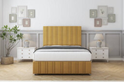 "Sloomy Langston Mustard Plush Divan Bed Set 2 Drawers Left Side - 26"" Strutted & 12""  Footboard 4'6 Double" - thumbnail 1