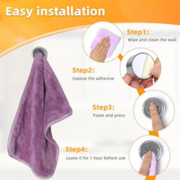 4 Pack Self-Adhesive Towel Holder, No-Drill Kitchen Towel Hook, Round Abs Bathroom Towel Hooks - thumbnail 5