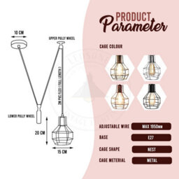 Ledsone Black Industrial Ceiling Light Metal Pendant E27 Retro Chandelier For Living Room & Kitchen - thumbnail 3