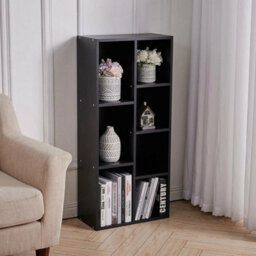 Black 7 Cube Storage Unit Book Shelf Organizer Modular Open Cabinet Wooden Bookcase - thumbnail 4