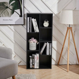 Black 7 Cube Storage Unit Book Shelf Organizer Modular Open Cabinet Wooden Bookcase - thumbnail 1