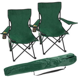 Taylor & Brown Set Of 2 Folding Camp Chairs  Lightweight, Portable With Cup Holder, Side Pocket & Bag For Camping & Outdoor Use