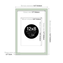 "12X8"" Mint Green Frame With Mount For 8X6"" Pictures 20mm Slim Edge Portrait And Landscape Display With Wall Hooks And Kickstand" - thumbnail 2