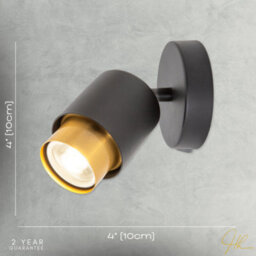 Happy Homewares Modern Matte Black Spot Wall Light Fitting With Inner Gold Metal - thumbnail 7