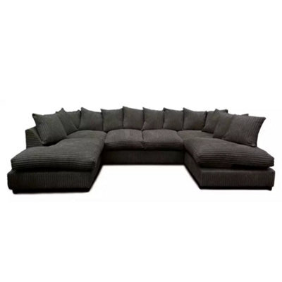 BlissFurniture Ltd Bliss Furniture's Jumbo U Shaped Scatter Back Sofa In Black Color Seats 6 To 7 People, Memory Foam Comfort, Removable Covers
