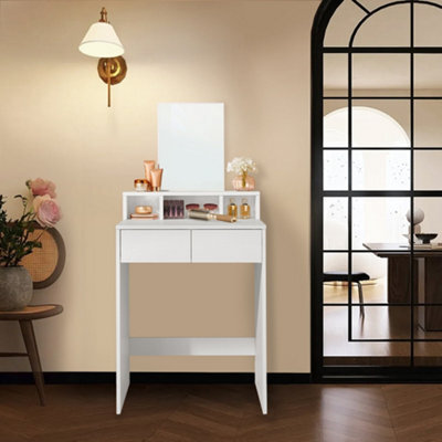 Ledrem Dressing Table With Mirror And 2 Drawers, Bedroom Makeup Desk With Storage, 60 X 40 X 127 Cm, White - image 1
