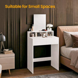 Ledrem Dressing Table With Mirror And 2 Drawers, Bedroom Makeup Desk With Storage, 60 X 40 X 127 Cm, White - thumbnail 2