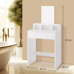 Ledrem Dressing Table With Mirror And 2 Drawers, Bedroom Makeup Desk With Storage, 60 X 40 X 127 Cm, White - thumbnail 3