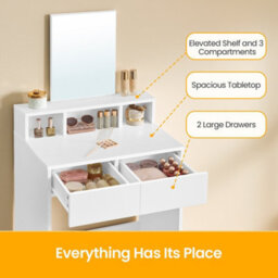 Ledrem Dressing Table With Mirror And 2 Drawers, Bedroom Makeup Desk With Storage, 60 X 40 X 127 Cm, White - thumbnail 4
