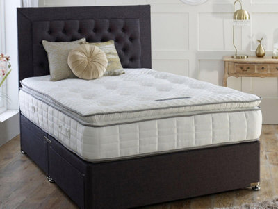 Divan Base Direct Dura Beds Cagliari 1000 Pocket Sprung Luxury Pillow Top Divan Bed Set 4Ft Small Double 2 Drawers Side- Lino Charcoal - image 1