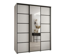 Arte Elegant White Mirrored Cannes V Sliding Wardrobe H2050mm W2000mm D600mm With Custom Black Steel Handles And Decorative Strip - thumbnail 1