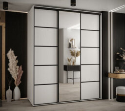 Arte Elegant White Mirrored Cannes V Sliding Wardrobe H2050mm W2000mm D600mm With Custom Black Steel Handles And Decorative Strip - thumbnail 2