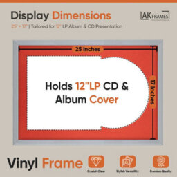"AK Frames 25X17"" Silver Classic Vinyl Record Frame With Poppy Red Mount For 12 Inch Lp Cover & Disc - Overlapped Design" - thumbnail 2