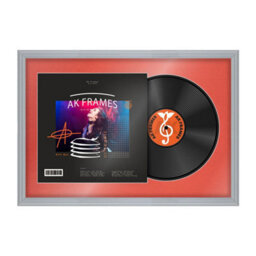 "AK Frames 25X17"" Silver Classic Vinyl Record Frame With Poppy Red Mount For 12 Inch Lp Cover & Disc - Overlapped Design"