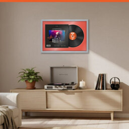 "AK Frames 25X17"" Silver Classic Vinyl Record Frame With Poppy Red Mount For 12 Inch Lp Cover & Disc - Overlapped Design" - thumbnail 8