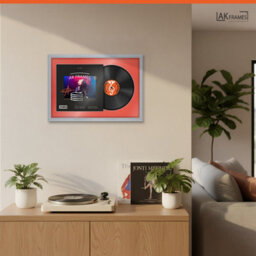 "AK Frames 25X17"" Silver Classic Vinyl Record Frame With Poppy Red Mount For 12 Inch Lp Cover & Disc - Overlapped Design" - thumbnail 5