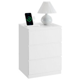 LEDREM Nightstand With Charging Station, Bedside Table, Side End Table With 3 Drawers, 2 Ac Outlets, 2 Usb Ports, For Bedroom, White - thumbnail 2