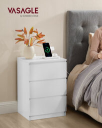 LEDREM Nightstand With Charging Station, Bedside Table, Side End Table With 3 Drawers, 2 Ac Outlets, 2 Usb Ports, For Bedroom, White - thumbnail 1