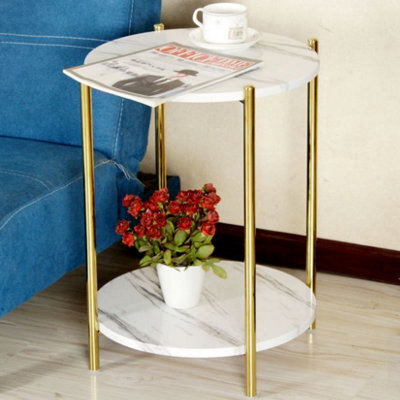 Fativo 55Cm Height 2 Tier Sintered Stone Marble Side End Table Gold Frame Nightstand Metal Frame Living Room - image 1