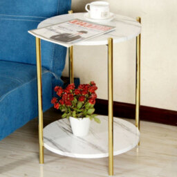 Fativo 55Cm Height 2 Tier Sintered Stone Marble Side End Table Gold Frame Nightstand Metal Frame Living Room