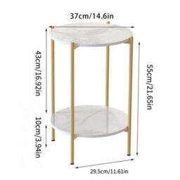 Fativo 55Cm Height 2 Tier Sintered Stone Marble Side End Table Gold Frame Nightstand Metal Frame Living Room - thumbnail 2
