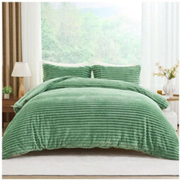 Home Luxe Interiors Plush Faux Fur Chunky Ribbed Green Bedding Duvet Cover Set - thumbnail 1