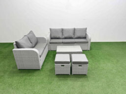 Fimous 7 Seater Pe Rattan Wicker Garden Furniture Set Rectangular Coffee Table 3 Seater Sofa Love Sofa 2 Stools - thumbnail 2