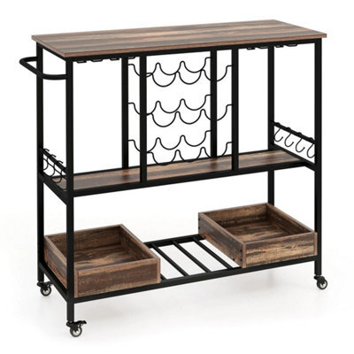 Wheeled 3 Tier Bar Cart Glass Wine Bottle Storage Racks - image 1