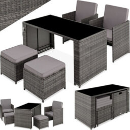 Tectake Garden Table And Chairs Palermo - Up To 4 People, Chairs, Stools And Table, Weather & Uv-Resistant - Grey - thumbnail 1