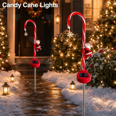 Amorly 2Pcs Solar Candy Cane Pathway Lights, Ip65 Waterproof Outdoor Light Up Xmas Decorations With Adjustable Dual Lighting Modes - image 1