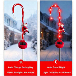 Amorly 2Pcs Solar Candy Cane Pathway Lights, Ip65 Waterproof Outdoor Light Up Xmas Decorations With Adjustable Dual Lighting Modes - thumbnail 6